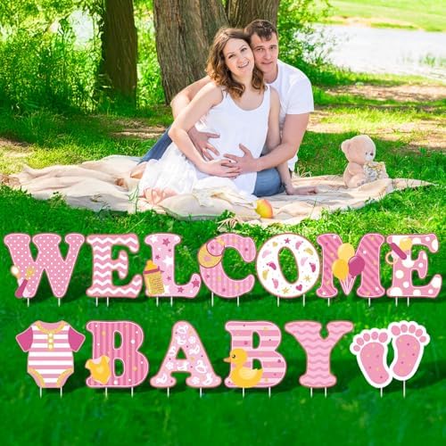 13 Pcs welcome Baby Yard Signs with Stakes 15in Baby Shower Yard Sign, Pink - Image 4