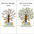 Personalized Fingerprint Tree Guest Book for Baby Shower Lovely Elephant Lion Canvas Painting with Wooden Hanger DIY Signature Sign in Book Girls Communion Gift-80x120cm - Image 3