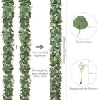 Eucalyptus Garland with White Flowers 4 Packs 5.9Ft Artificial Plants Vines - Image 3