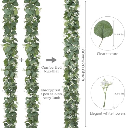 Eucalyptus Garland with White Flowers 4 Packs 5.9Ft Artificial Plants Vines - Image 3