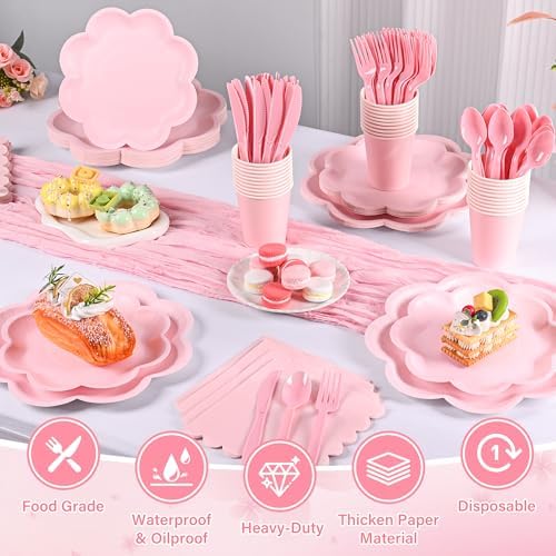 350 Pcs Pink Paper Plates and Napkins Set, Tableware Set for 50 Guests - Image 5