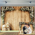 12x10ft Wedding Wood Wall Rustic Floral Backdrop Reception Ceremony Photography Backdrop Wedding Party Bride Shower Banner Props Photography Studio Props Decor by Unknown