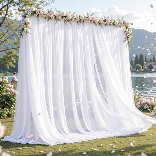 10ft×10ft Wrinkle Free White Backdrop Curtain Drapes, 2 Panels 5ftx10ft Sheer Tulle Chiffon Backdrop Panels Curtains for Wedding Baby Shower Birthday Party Stage Photo Home Decorations by Unknown