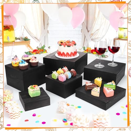 6 Pack Black Wooden Buffet Risers Display Stands,Wooden Stackable Display Box Rustic Cupcake Display Stand for Dessert Wedding Birthday Baby Shower Christmas Village Party Decoration - Image 6