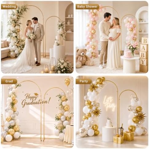 2 Pack Gold Metal Arch Backdrop Stand(7.2FT/6FT),Easy-Install Balloon Arch - Image 6