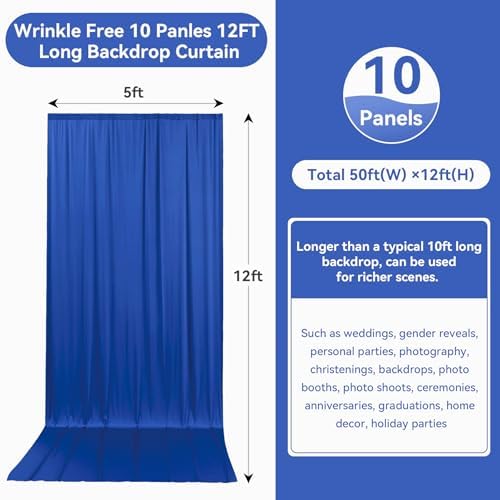 50x12 Royal Blue Backdrop Curtain for Wedding Party 10 Panel 5×12FT Tall - Image 6