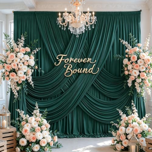 10FT x 15FT Wrinkle-Free Forest Green Backdrop Curtains for Wedding, 2 Panels Hunter Green Fabric Photo Background Drapes for Wedding Reception, Birthday, Bridal & Baby Shower Decorations Photography - Image 3
