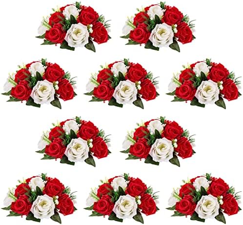 NUPTIO Flower Balls Centerpieces for Wedding Tables, Red & White Roses by Nuptio
