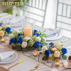 NUPTIO Flower Wedding Centerpieces for Tables: 10 Pcs 14 inch Diam Large Royal Blue & White Artificial Flowers Fake Roses Candle Rings Wreaths Spring Summer Wreath for Front Door Weddings Party - Image 2