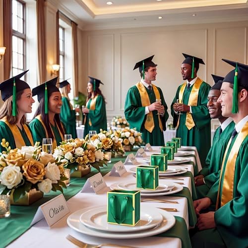 Yeaqee 50 Pcs Mini Paper Gift Bags with Handles Tag, Dark Green,Gold - Image 6