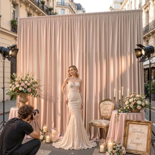 20x10ft Blush Nude Backdrop Curtain Panels for Parties - Wrinkle Free Polyester Photo Curtain Backdrop Wedding Back Drop Fabric Drapes for Party Decorations Background for Photography - Image 4