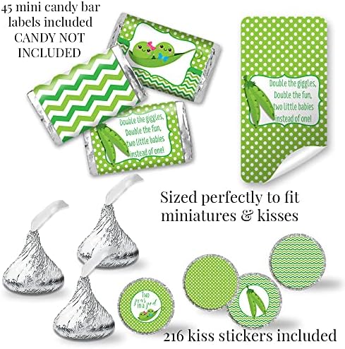 Amanda Creation Two Peas in a Pod Invitations, 20 Baby Shower Invitations for Boy and Girl Twins with Envelopes, Diaper Raffle, Book Request & Sticker Bundle - Image 5