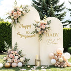 Set of 2 Arch Backdrop Cover 7.2FT, 6FT Beige and Baby in Bloom and Happy Engagement Decal Sign - Adjustable Wedding Arch Cover Spandex for Wedding Birthday Baby Shower Banquet Decoration by Newleafly