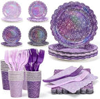 Purple Iridescent Party Tableware for 40 Guests, Holographic Paper Plates by Unknown