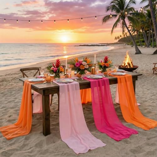 Boao 12 Pcs Red Pink Orange Sunset Party Decorations Chiffon Table Runners - Image 4
