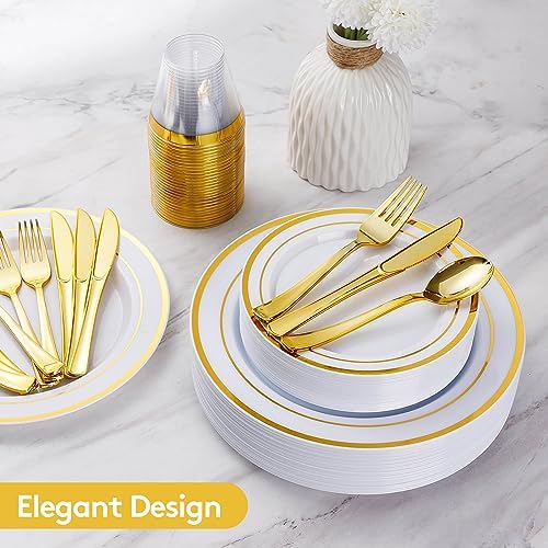 Goodluck 300 Pieces Gold Disposable Dinnerware Set for 50 Guests - Image 4