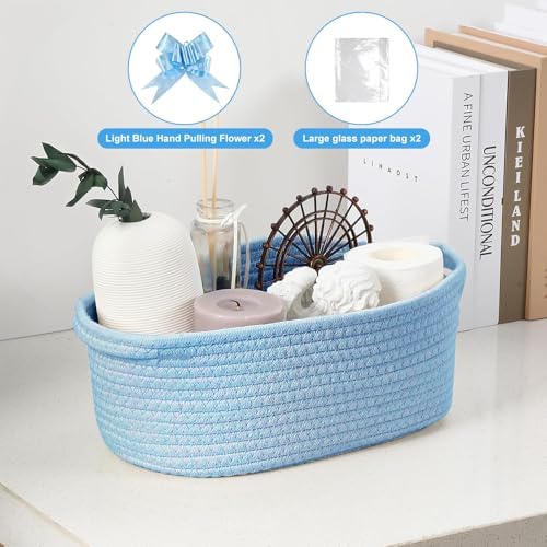 Gift Basket, Hamper Kit, Empty Hamper Basket with Cellophane Bags and Pull Bows, Rope Gift Baskets with Handles, Woven Gift Baskets for Baby Shower, Wedding, Birthday, Housewarming (Blue) - Image 7