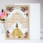Hosmsua 50PCS Blank Gold Glitter Quinceanera Invitations with Envelopes, 5.1x7.3 Inch Laser Cut Floral Crown Pocket Invitation Cards for Quinceanera Birthday Quince Anos Invite - Image 2