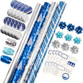 WRAPAHOLIC Blue Christmas Wrapping Paper Set - Blue and Silver Metallic Foil Shine Christmas Wrapping Paper Bundle with Gift Bow & Ribbon & Tag & Sticker by WRAPAHOLIC