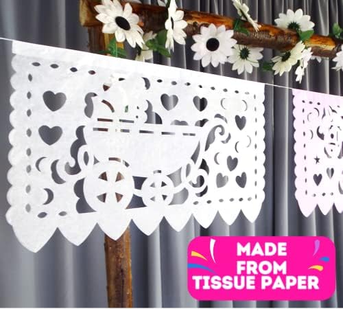 Pink/White Girl Baby Shower Party Banners - Pink Baby Shower Decorations Fiesta Papel Picado Paper Garland, Streamers Features Rocking Horses, Babies, Baby Bottles and Heart Designs 5pack/60 feet - Image 4
