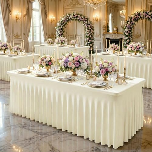 2Pack Beige Spandex Tablecloth for 8FT Rectangle Table,Table Skirt - Image 7