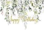 Leowefowa 10x6.5ft Green Gold Eucalyptus Leaves Photography Background Happy Birthday Backdrop for Baby Shower Gender Reveal Photo Party Decorations Banner Photo Booth Studio Shoot Props - Image 3