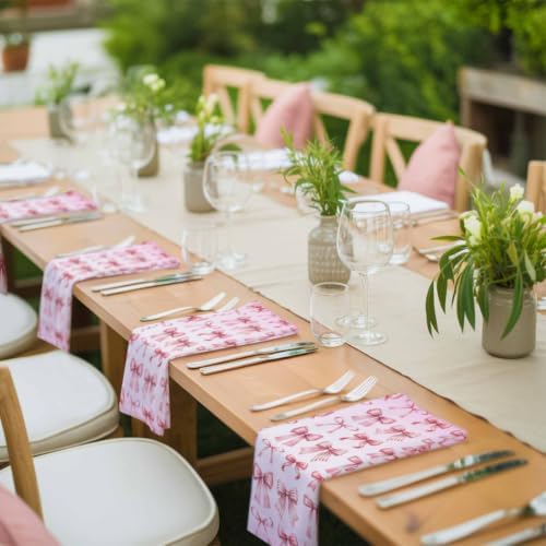 Pink Ribbon Bow Cloth Napkins Set of 6, Fantasy Sweet Bows Modern Abstract Washable Reusable Dinner Cocktail Napkin for Kitchen Party Wedding Banquet Holiday Baby Shower Table Decor - Image 4
