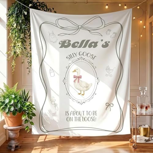Personalized Silly Goose Baby Shower Banner – Custom Goose on the Loose Welcome Sign, Neutral Bow Party Decor, Vintage Baby Sprinkle Backdrop, Gender Neutral Nursery Wall Tapestry Decoration by Unknown