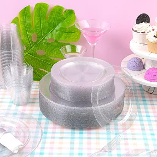 DaYammi 350PCS Silver Glitter Plastic Dinnerware Set for 50 Guests - Image 5