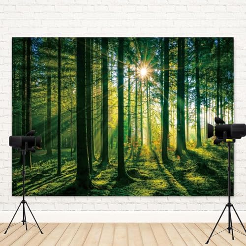 12x8ft Spring Backdrop Green Forest Scenery Photography Background Sunshine Trees Woodland Nature Landscape Wedding Banner Decorations Kids Birthday Baby Shower Portrait Photo Booth Prop - Image 4