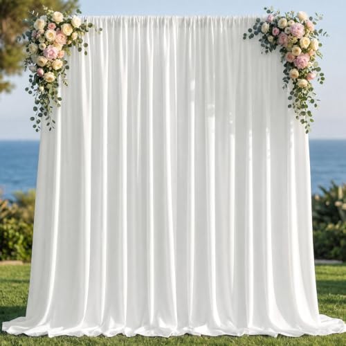 Joydeco 10x10ft White Backdrop Curtain for Parties, Wrinkle Free White Curtains Photo Backdrop for Wedding Decor, Birthday Party Graduation Baby Shower Photography(5ft x 10ft, 2 Panels) by JOYDECO