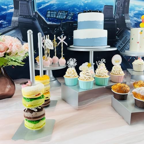 Set of 8 Silver Cake Stands Donut Holder Metal Dessert Display Risers Cupcake Stand Serving Platter for Weddings Birthday Baby Showers Anniversary Party - Image 4