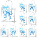 QOUBAI 36 Pcs Bow Clear PVC Gifts Bags with Handles Bowknot Party Favors Plastic Candy Treat Tote Bag Bulk Reusable Bow Goodie Bag Set with 3 Rolls of Ribbon for Wedding Birthday Baby Shower(Blue) by QOUBAI