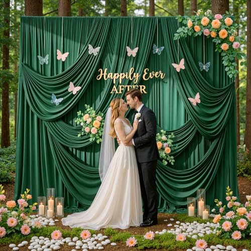 50ftx15ft Hunter Green Backdrop Curtains for Parties, Wrinkle Free Polyester Green Photo Backdrop Drapes 10 Panels 15 ft Long Back Drop Cloth for Wedding Birthday Photography Background - Image 4