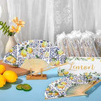 Aodaer 50 Pack Coastal Lemon Printed Folding Hand Fans with Organza Bags Bulk Wooden Storage Box Retro Mediterranean Paper Fans Capri Handheld Fan for Bridal Shower Wedding Bridesmaid Gifts - Image 4