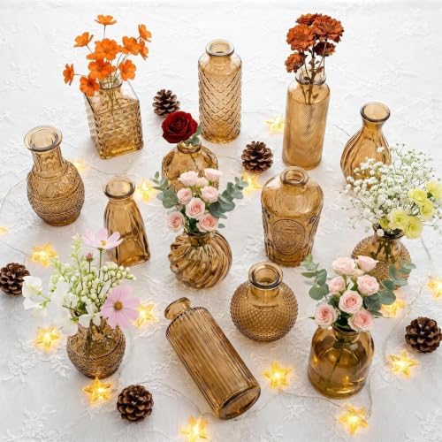 Mini Bud Vases As Wedding Centerpieces for Tables,Clear Bud Vases for Flowers,Small Flower Vases Suitable for Birthday Party,Anniversary,Wedding Reception,Baby Shower (Amber, 24PCS) - Image 3