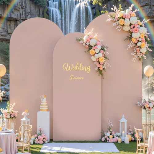 Nude Arch Backdrop Cover Set of 3 Wedding Arch Covers Stretchy Backdrop Baby Shower Birthday Party Arches Cover 7.2FT 6.6FT 6FT Arch Stand Cover Spandex Bridal Shower Decoration - Image 2