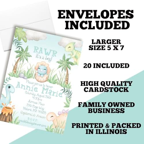 Custom Baby Shower Invites Blue Dinosaur Invitation for Boys, Pack of 20 5x7 Personalized Dinosaur Invites with Envelopes - Unique Dinosaurs Baby Shower Cards by AmandaCreation - Image 6