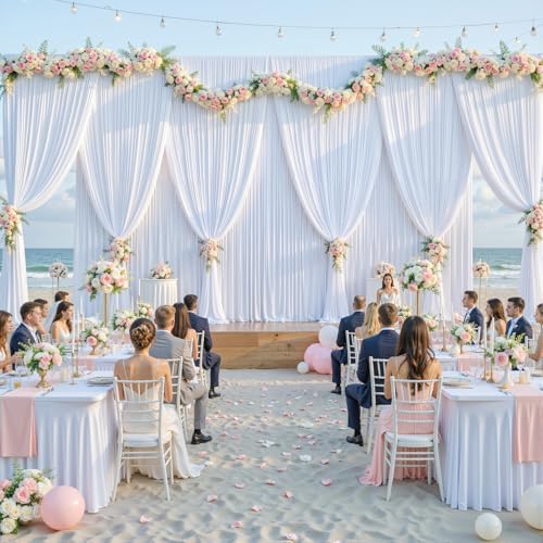 50ft x 10ft Wrinkle Free White Wedding Backdrop Curtains for Party Bridal Shower Reception Decorations White Fabric Curtain Backdrops Drapes for Photography Baby Shower Birthday Background - Image 4