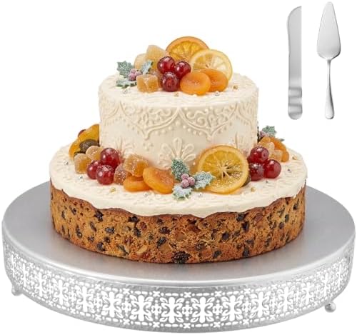 Wenqik Silver Metal Cake Stand 16 Inch with Cutting & Spatula by Wenqik