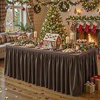 Wish Care Brown Polyester Table Clothes for 6 Foot Rectangle Tables, Wrinkle Free Fitted Table Cover with Pleated Ruffle Table Skirt for Birthday Party Wedding Trade Show Event Display - Image 5
