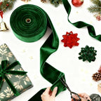 Meseey 4 Inch 50 Yards Dark Green Velvet Wired Ribbon - Premium Soft Velvet Ribbon with Wire Edges for Christmas Tree Decor, Thanksgiving, Wedding, Rustic Decor, Gift Wrapping, DIY Crafts - Image 2