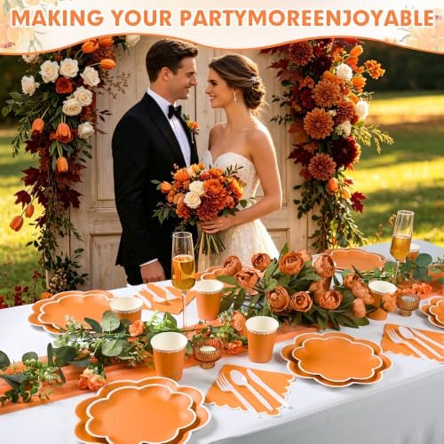 350 Pcs Fall Orange and White Paper Plates and Napkins Set, Serve 50 Guests - Image 7