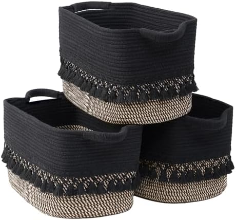 2 Pack Storage Basket for Shelves, Boho Cotton Rope Storage Bins with Heavy Tassel, Shelf Baskets Large Woven Baskets for Organizing, Cube Organizer Bins, Baby Laundry Basket for Clothes, Toys, Pets by Degeyoyo