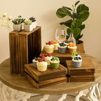 8PCS Wooden Buffet Risers and Stands with Reusable Table Signs, stackable Cube Rustic Wood Food Risers for Buffet Display, Cupcake Holder, Cupcake Stand, Dessert Table Display Set, 8PCS - Image 2