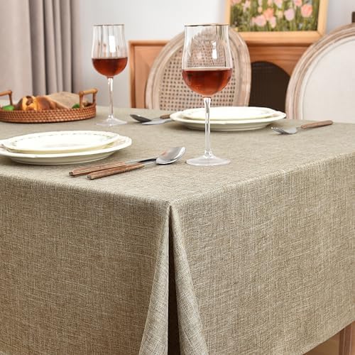 Fitable 2 Pack Khaki Faux Linen Tablecloths Rectangle 60x84 Inch - Image 2