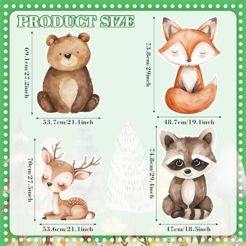 Honoson 4 Pcs Large 30" Woodland Animals Baby Shower Decorations Cardboard Cutouts, Forest Animals Birthday Party Supplies Standup Yard Signs for Lawn Classroom Decor Wild One Photo Props - Image 3