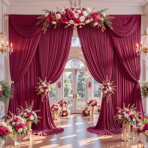 30x12ft Burgundy Backdrop Curtains for Parties Wrinkle Free Fabric Backdrop Curtain Birthday Photo Drapes Backdrop for Wedding Baby Shower Bridal Shower Photography Back Drop 6 Panels 5x12FT - Image 4
