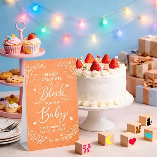 152PCS Baby Shower Blocks to Decorate Game Kit Includes 52 Wooden Blocks 24 Drawing Pen 1 Game Sign 75 Design Templates to Paint for Baby Shower Games Gender Reveal & Birthday Decorations - Image 7
