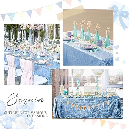 SoarDream Baby Blue Sequin Tablecloth 90"x156" Baby Shower Table Cloth - Image 5